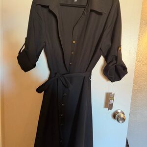 Sharagano Black Long Sleeve Dress with Gold Accents